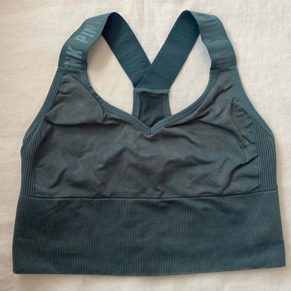 PINK Victoria’s Secret Green Sports Bra Thick Logo Straps M